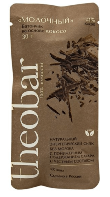 Шоколадный батончик на основе кокоса, Молочный, Theobar, 30 г