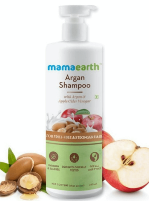 Шампунь для непослушных и вьющихся волос с аргановым маслом и яблочным уксусом, MamaEarth, 250 мл