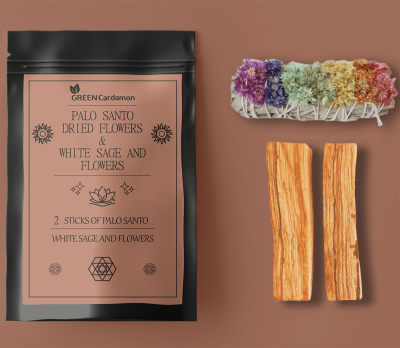 Набор Пало Санто и Белый Шалфей сухоцветы, Palo Santo Dried Flowers and White Sage Set, Green Cardamon