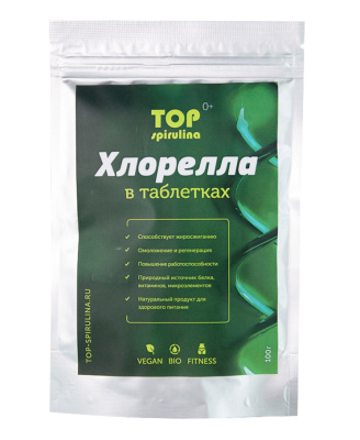 Хлорелла в упаковке, таблетки TOP-chlorella, 100 гр