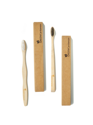 Набор бамбуковых зубных щеток с черной и белой щетиной средней жесткости, Greenсardamon, 2 шт