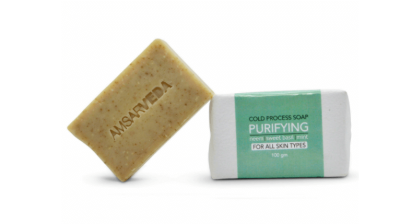 Мыло холодной варки Тулси и Ним с маслом мяты, Cold process soap PURIFYING, Amsarveda, 100 г Мыло холодной варки Тулси и Ним с маслом мяты, Cold process soap PURIFYING, Amsarveda, 100 г