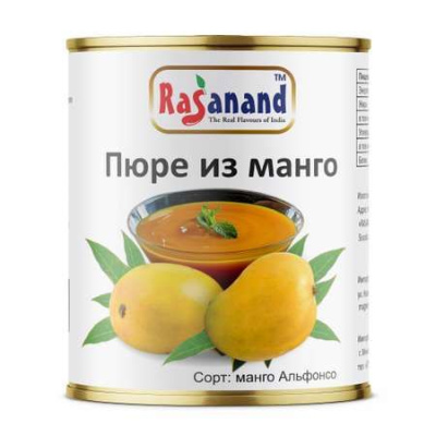 Пюре из Манго Альфонсо без сахара (Rasanand Alphonso Mango Pulp) 450 гр