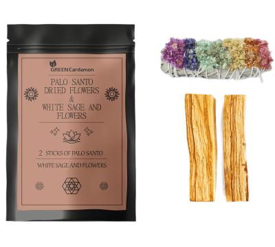 Набор Пало Санто и Белый Шалфей сухоцветы, Palo Santo Dried Flowers and White Sage Set, Green Cardamon