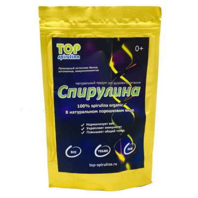 Спирулина Top Spirulina живая органическая в порошке, 100гр Спирулина Top Spirulina живая органическая в порошке, 100гр