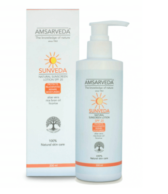 Натуральный солнцезащитный лосьон с экстрактом алоэ вера Sunveda - Natural sunscreen Lotion, Amsarveda, 200 мл