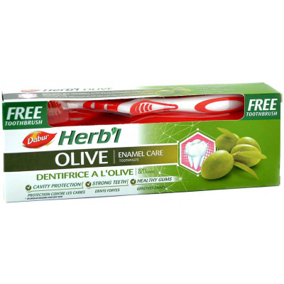 Зубная паста с экстрактом оливы Olive Dabur Herb'l, 150 гр и зубная щетка