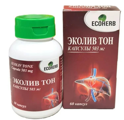 Эколив Тон Экохерб — для защиты и здоровья печени (EcolivTone Ecoherb) 60 капсул по 503 мг