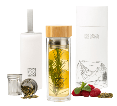 Термокружка ECO GLASS из стекла с бамбуковой крышкой и заварником, Santai Living, 350 мл