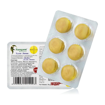 Леденцы "Тулси и Лимон", Сангам Хербалс, Tulsi and Lemon, Sangam Herbals, 6 шт