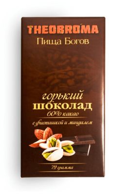 Горький шоколад 60% с Фисташкой и миндалем, Пища Богов, 72 г Горький шоколад 60% с Фисташкой и миндалем, Пища Богов, 72 г