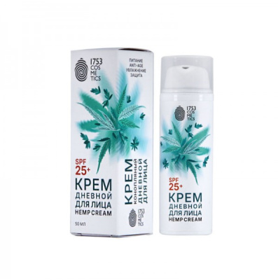 Крем конопляный для лица дневной уход и защита SPF25+, Care Hemp Cream Face, 1753 Cosmetics, 50 гр