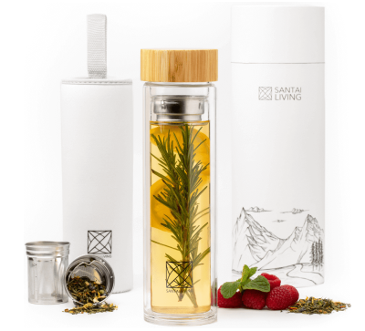 Термокружка Eco Glass, из стекла с бамбуковой крышкой и заварником, Santai Living, 500 мл