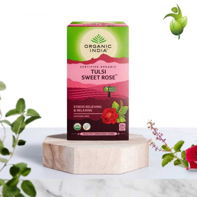 Чай с Тулси и Розой (Tulsi Sweet Rose), Organic India, 25 пакетиков