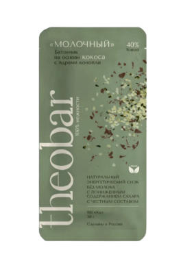 Шоколадный батончик на основе кокоса с Коноплей, Theobar, 30 гр