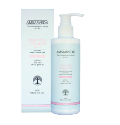 Молочко для глубокого очищения кожи лица и снятия макияжа с шафраном Deep Pore Cleansing Milk, Amsarveda, 200 мл