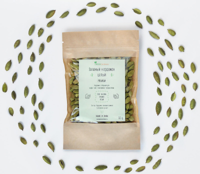 Кардамон зеленый целый зерно, премиум, Green Cardamon, 50 гр дой-пак
