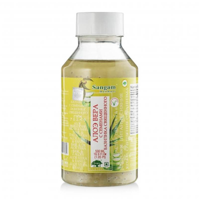 Сок Алоэ Вера и семена священного базилика Органик, Sangam Herbals, 500 мл