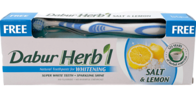 Зубная паста соль и лимон, с зубной щеткой, Дабур Хербл, Toothepaste Salt & Lemon,  Dabur Herb, 150 г